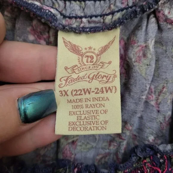 Faded Glory Blue Floral Paisley Peasant Blouse - Picture 6 of 8